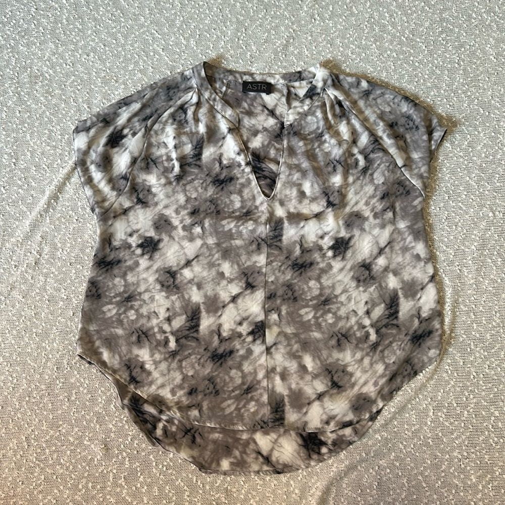 ASTR THE LABEL Black Marled Tie Dye Blouse Top LARGE